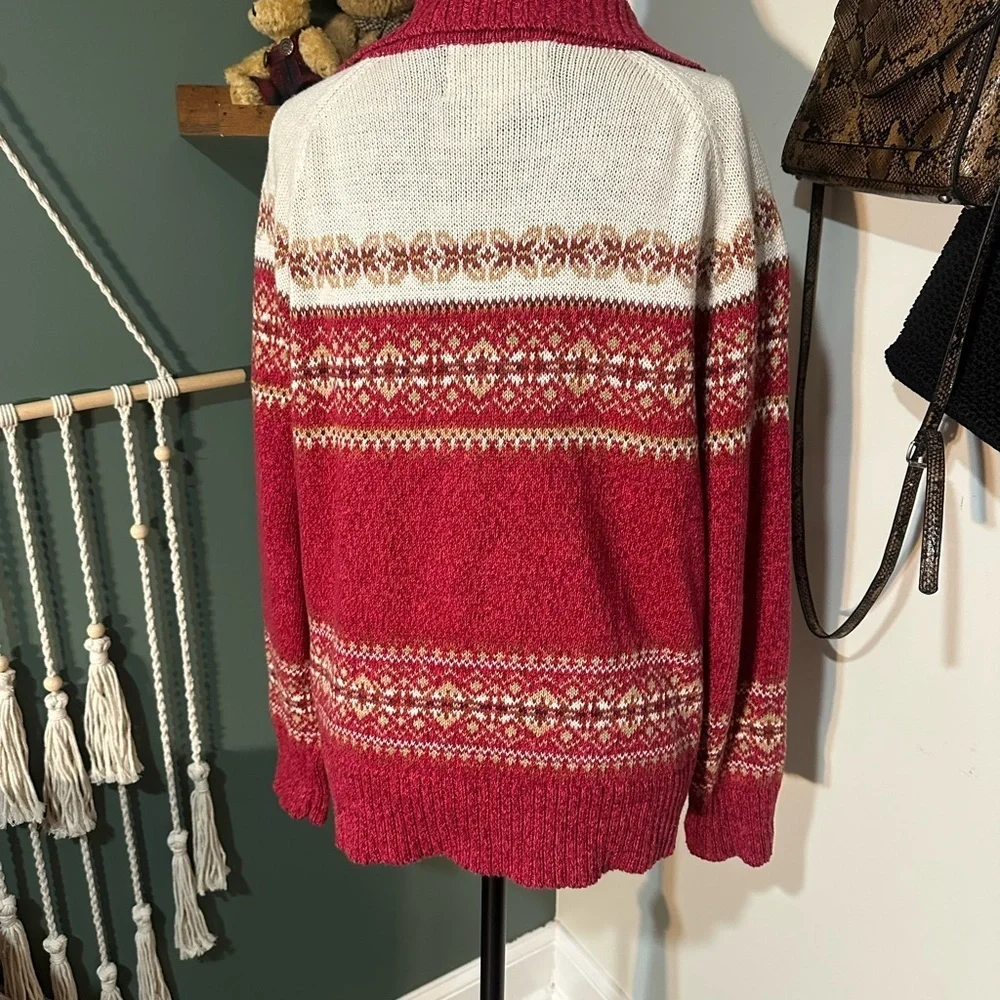 Vintage Tiara International Red and White Knit Zip-Up Sweater Size L